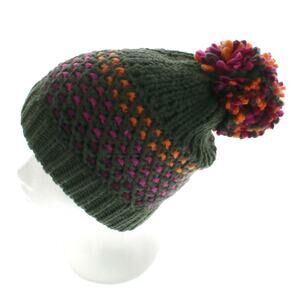 Arc'teryx Fernie Toque Green Pink Crochet Knit Stocking Hat w/ Pom Pom Beanie